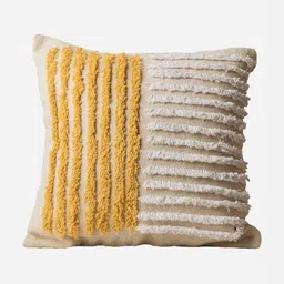 Decazone Yellow & White Geometric Rectangle Cotton Cushion Covers-36