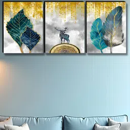 SAF Grey & Gold-Toned 3 Piece Animal Printed Wooden Wall Art-18