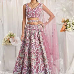 panchhi Embroidered Sequinned Net Semi Stitched Lehenga & Unstitched Blouse With Dupatta image 1