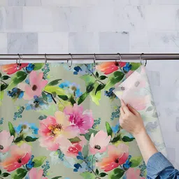 ArtzFolio Green & Pink Floral Printed Waterproof Shower Curtain-image-77