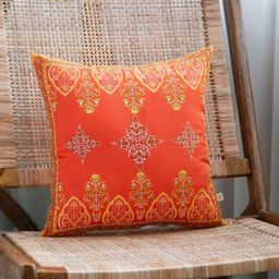 Khaabka Orange coloured & White Floral Embroidered Cushion Covers-image-43