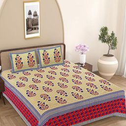 FrionKandy Living Red & Yellow Floral 180 TC King Bedsheet with 2 Pillow Covers-image-90