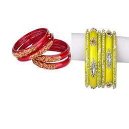 SOMIL Set Of 10 Red Alloy Artificial Stones and Beads Antique Bangles-image-95