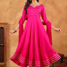 KALINI Embroidered Notch Neck A Line Kurta With Trousers & Dupatta-48