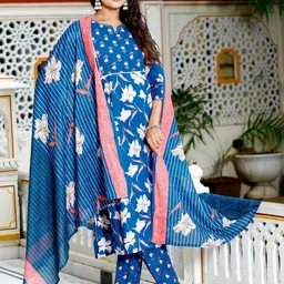 Angkor Women Blue Pure Cotton With Dupatta-picture-1