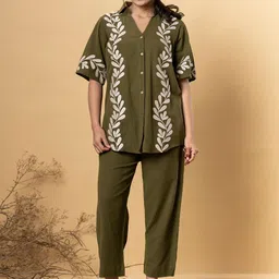 Readiprint Fashions Floral Embroidered Shirt Collar Shirt With Trousers-picture-29