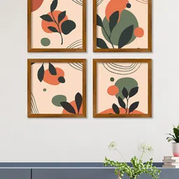 ArtVibes White & Green 4 Pieces Abstract Leaves Art Wooden Wall Arts-28
