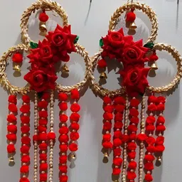 Sellplus 2Pcs Red & Yellow Textured Rose Lace Bangle Hanging Torans-picture-24