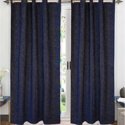 saral home Blue Abstract Polyester Blend 7 Ft Light Filering Eyelet Door Curtains (Set of 2)-picture-21