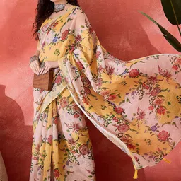Sangria Floral Printed Banarasi Saree With Blouse Piece-picture-25