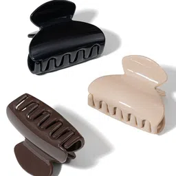 Hair Drama Co. Women Set Of 3 - Neutral Korean Acrylic Hair Claw Clips Clutcher Clamps-15