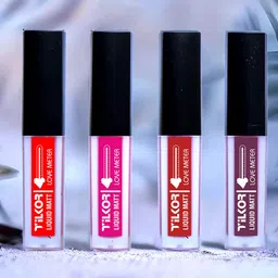 TILKOR Set Of 4 Mini Stunning Long-Lasting Matte Liquid Lipstick- 1.5 ml Each Candy Red-16