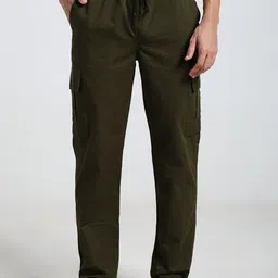 VOGAAN Men Solid Relaxed Loose Fit Cargos Trousers-image-13