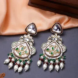 Mahi Peacock-Shaped Ethnic Dangler Meenakari Earrings-image-71