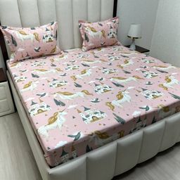 Pure Decor Kinder Pink Printed Pure Cotton 380TC Queen Bedsheet Set 2.28m x 2.54m-image-71