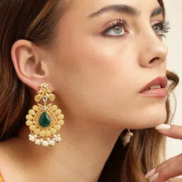 Anouk Gold Plated Beaded Classic Drop Earrings with Peacock Design Detail-23
