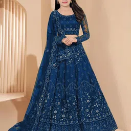 Piludi Girls Embroidered Beads and Stones Semi-Stitched Lehenga & Unstitched Blouse With Dupatta-image-66