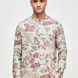 Red Flame Floral Printed Mandarin Collar Straight Short Kurta-image-16