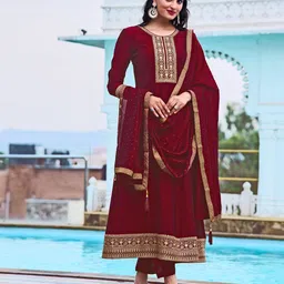 Berrylicious Embroidered Sequinned Straight Kurta with Trousers & Dupatta-image-13