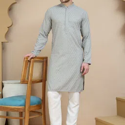Anouk Floral Embroidered Mandarin Collar Sequinned Straight Kurta With Pyjamas-picture-53