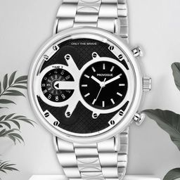 Provogue Men Brass Patterned Dial & Stainless Steel Straps Analogue Watch PR-GR024-BLK-CH-12