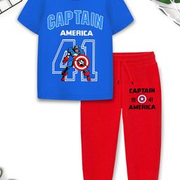 YK Marvel Boys Captain America Printed Short Sleeves T-shirt & Joggers-image-75