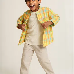 TALES & STORIES Boys Checked Mandarin Collar Oversized Cotton Casual Shirt-picture-35
