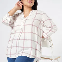 Honey Curvytude by Pantaloons Women Checked Shirt Style Plus Size Regular Top-image-28