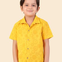 Fabindia Boys Spread Collar Geometric Printed Geometric Print Cotton Casual Shirt-image-58