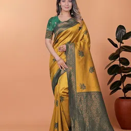 HERE&NOW Ethnic Motifs Zari Banarasi Saree-image-98