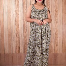 CLYMAA Black Pure Cotton Maxi Printed Nightdress-image-89