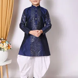 NFC CREATION Boys Embroidered Regular Sequinned Dupion Silk Kurta with Patiala-6