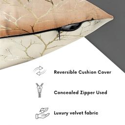 IVAZA Cream-Coloured & Peach-Coloured Set of 2 Abstract Velvet Square Cushion Covers image 4