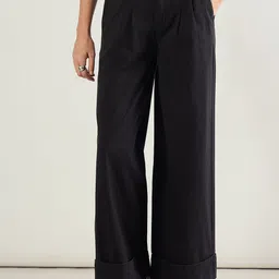 SASSAFRAS BASICS Women Inverted Hem Wide Leg Pleated Trousers-picture-2
