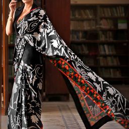 PYOS Floral Printed Pure Georgette Saree-image-20