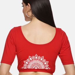 NOT YET by us Plus Size Printed Round Neck Short Sleeves Stretchable Saree Blouse-picture-46