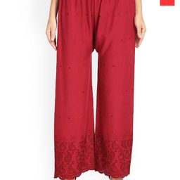 SRISARAS Women Pack Of 2 Ethnic Motif Embroidered Relaxed Fit Cotton Parallel Trousers-image-110