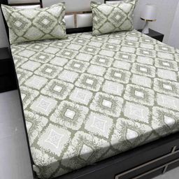 Pure Decor Green & White Ethnic Motifs Queen Bedsheet with 2 Pillow Covers-picture-29