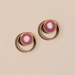 WHE Batik Fabric And Repurposed Wood Circular Shaped Studs-22