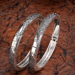 Anouk Set Of 2 German Silver Oxidized Peacock-Designed Kada Bangles-picture-34