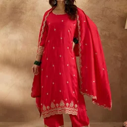 Indo Era Women Ethnic Motifs Embroidered Regular Kurta with Trousers & Dupatta-image-63