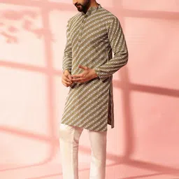 Anouk Men Embroidered Regular Sequinned Pure Cotton Kurta with Pyjamas image 4