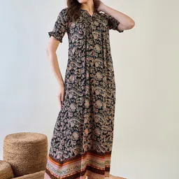 The Kaftan Company Ethnic Motifs Printed Maxi Nightdress-image-77