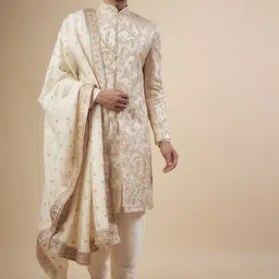 sven suits Embroidered Long Sleeve Sherwani Set With Dupatta-image-23