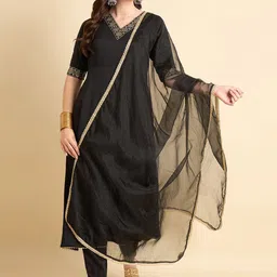 Anouk Rustic Floral Embroidered Zari Work A-line Kurta With Trouser And Dupatta-18