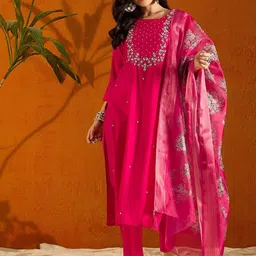 TWINS LADY Ethnic Motifs Embroidered Round Neck Straight Kurta With Trousers & Dupatta-43