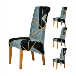 HOKIPO Grey & Black 4 Pieces Abstract Printed Chair Covers-39