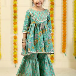 The Mom Store Girls Floral Printed Regular Pure Cotton Kurti with Sharara-image-25