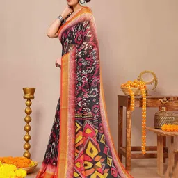 KALINI Ethnic Motifs Poly Chiffon Ikat Saree image 4