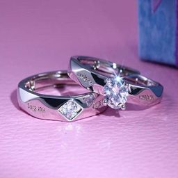 Ringzinnie Sterling Silver Set Of 2 Silver-Plated Stones Studded Barfi Couple Finger Rings-image-47